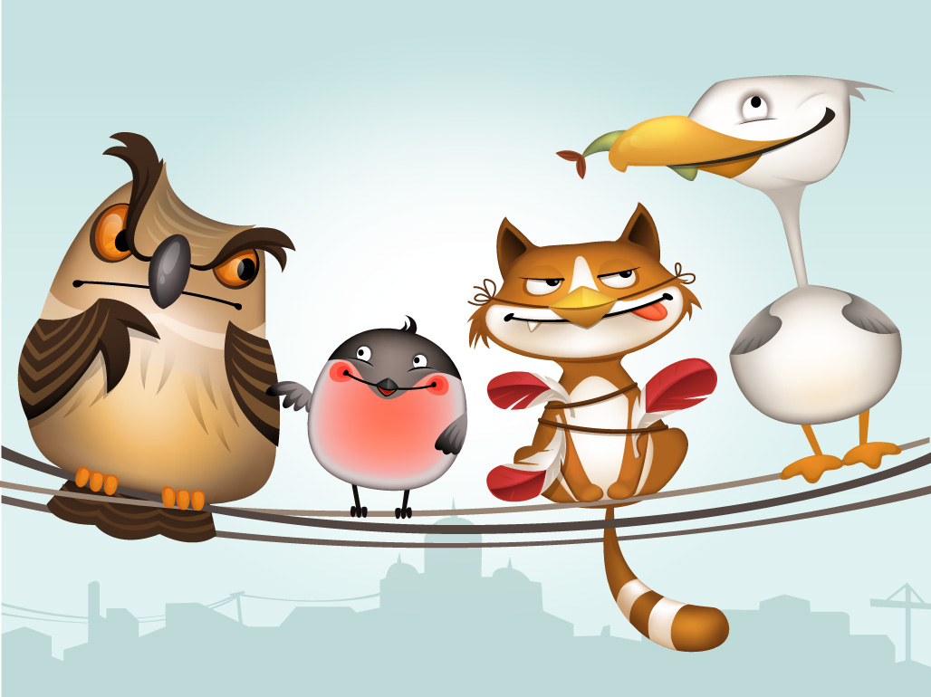 Full of life birds character design